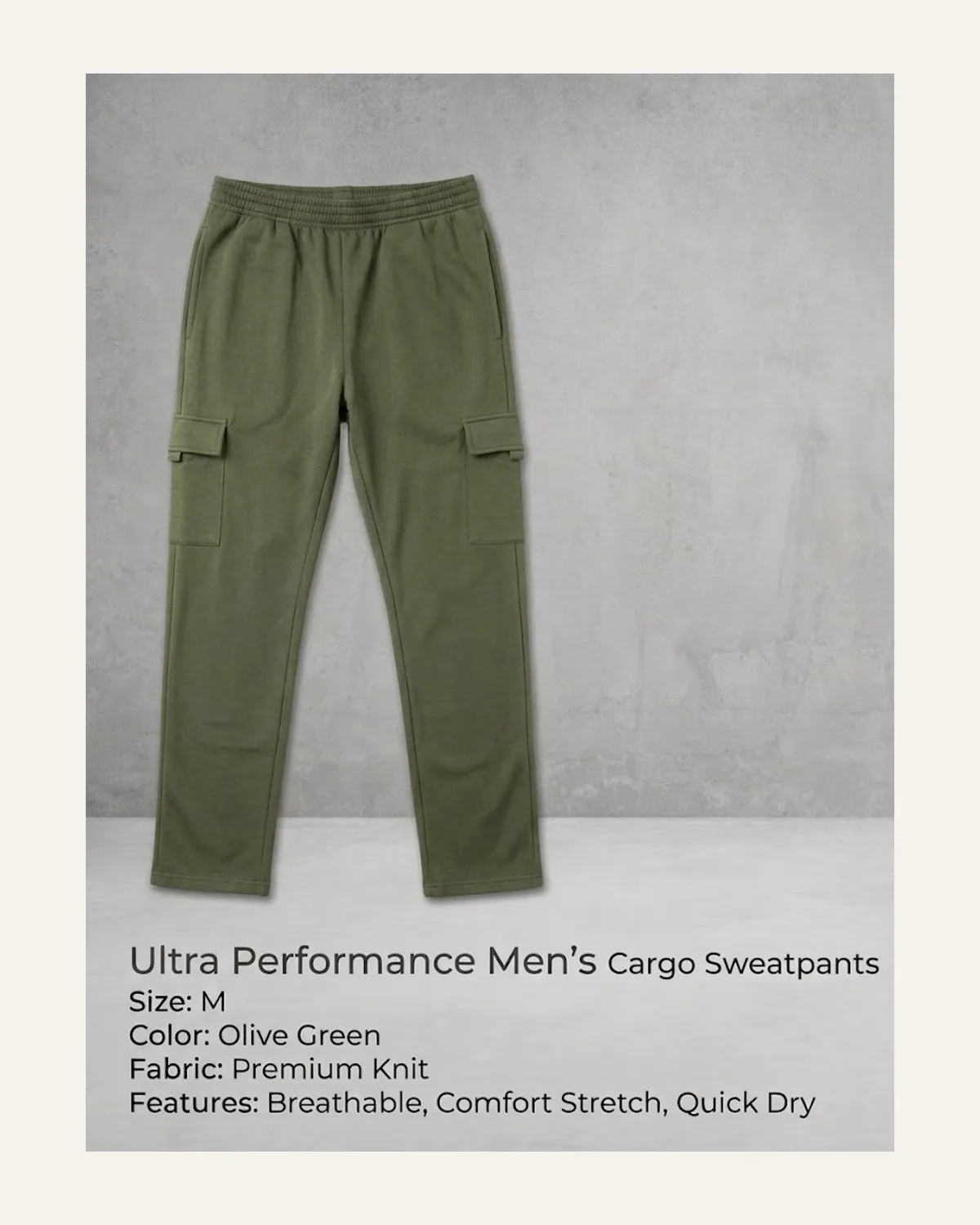 Ultra Performance Cargo Sweatpant in Olive, laid flat