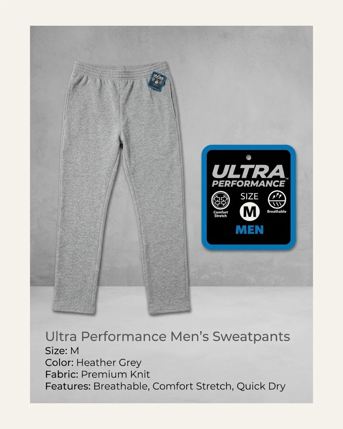 Ultra Performance Sweatpant in Heather Grey, laid flat