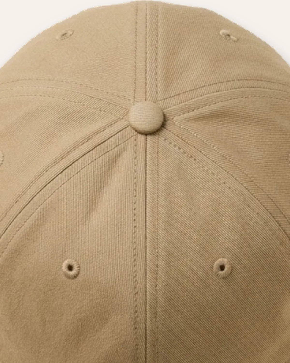 Unstructured Dad Cap in Khaki, laid flat, detail